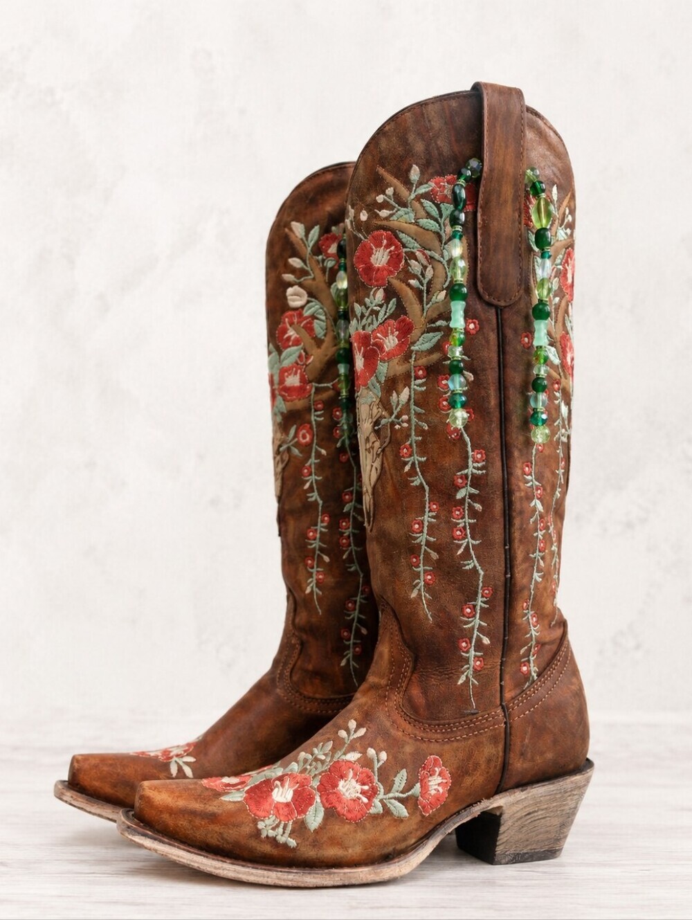 Georgia Peach Co Handmade Green Crystal Beaded Western Boot Charm
